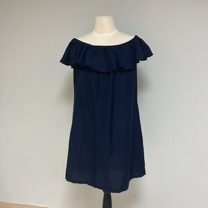 Tommy Bahama Navy Blue Ruffle Off Shoulder Dress, Size S